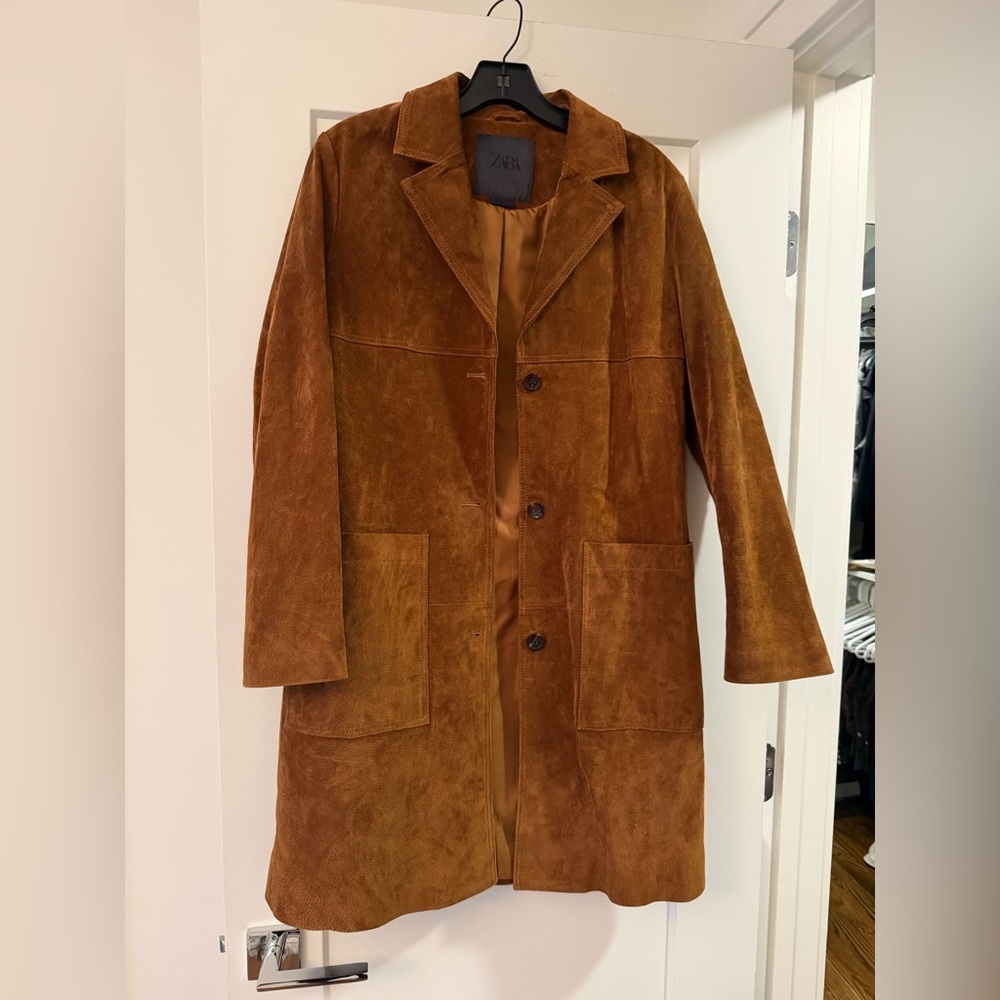 Zara Brown Suede Leather Coat - Picture 2 of 6